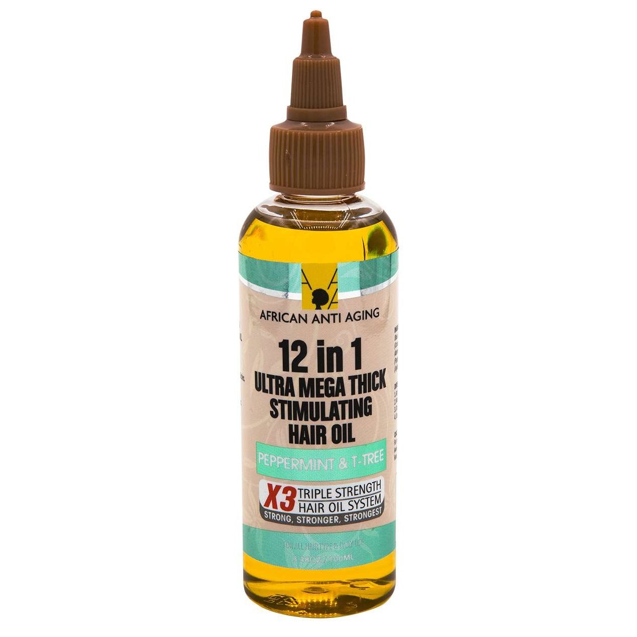 African Anti Aging 12 In 1 Ultra Mega Thick Stimulating Hair Oil Peppermint T-Tree 3.38 Oz