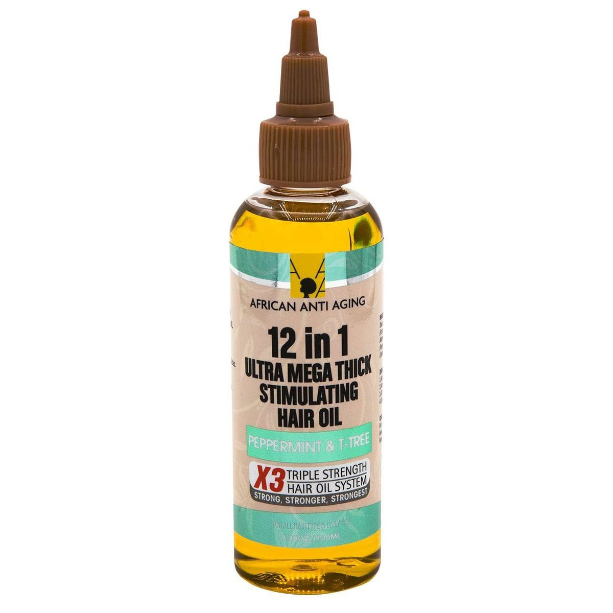 African Anti Aging 12 In 1 Ultra Mega Thick Stimulating Hair Oil Peppermint T-Tree 3.38 Oz